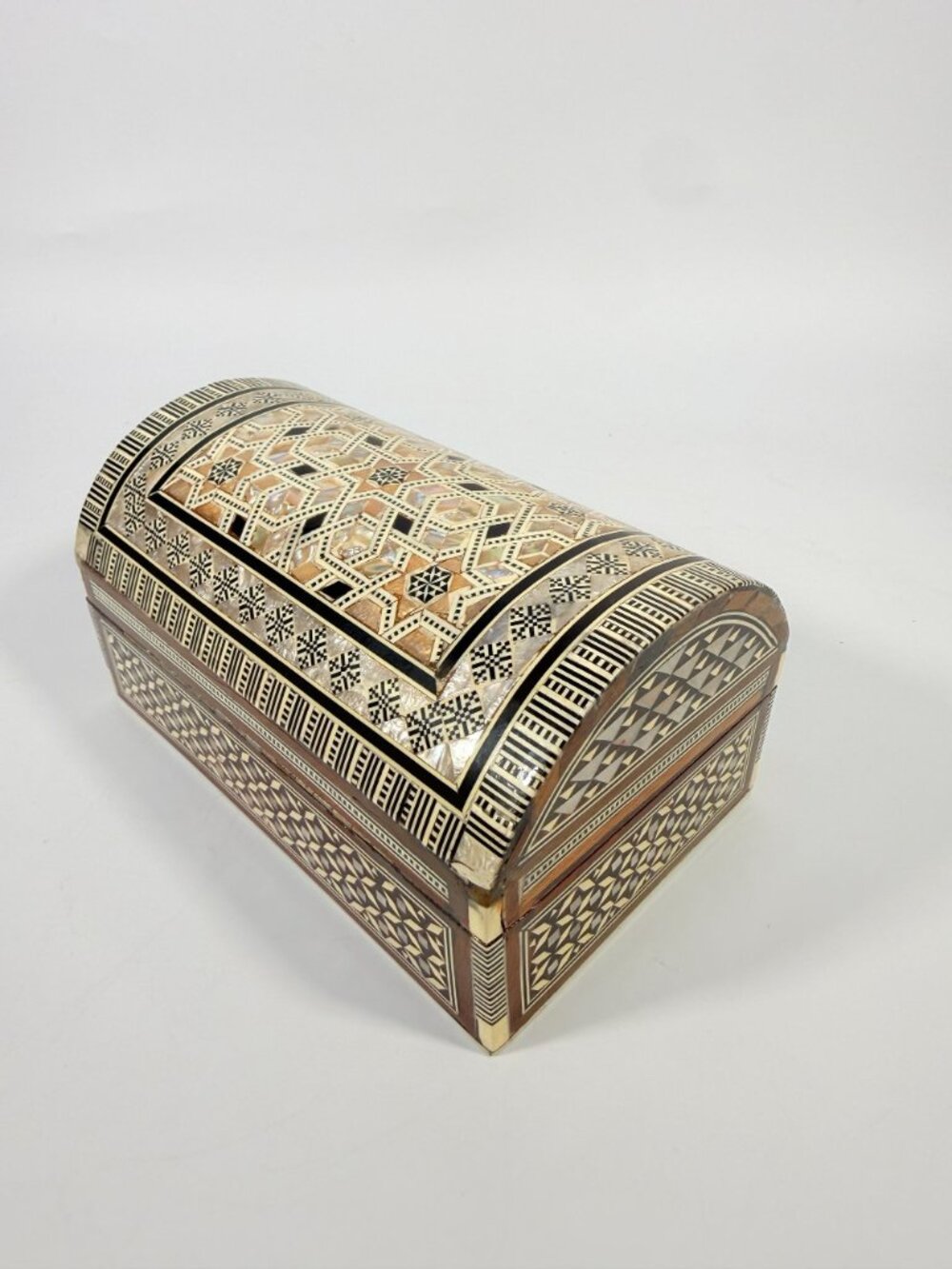 Jewelry Trinket Storage Box Inlay Mother of Pearl Bone Vintage Egyptian Red Velv - Picture 12 of 16
